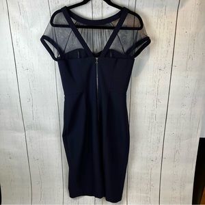 Maggie London Illusion Yoke Crepe Cocktail Dress - Size 8 - Navy Blue